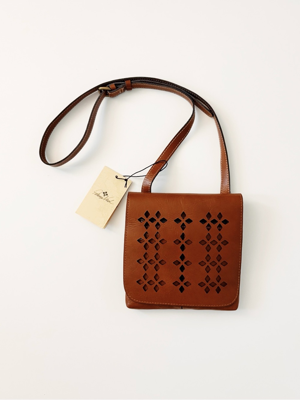 Patricia Nash Perforated Oil rub Granada Crossbody Purse in Tan Leather - Picture 3 of 7